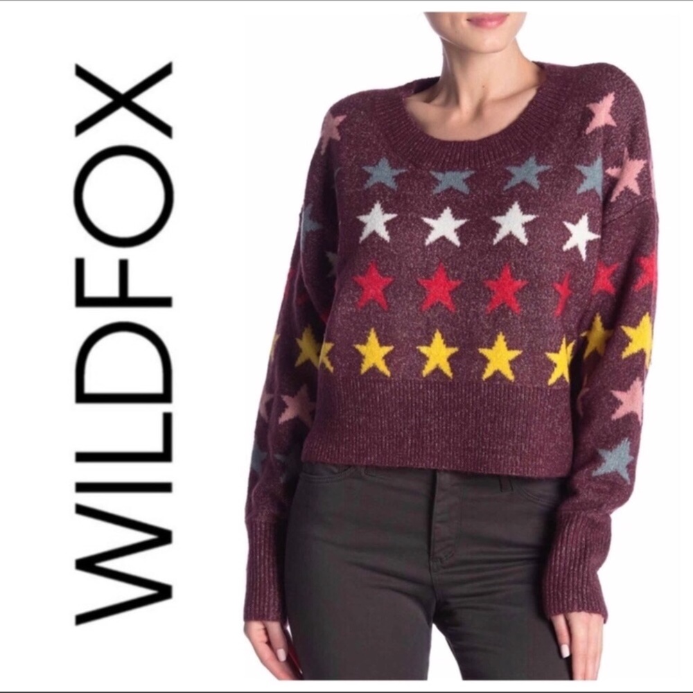 Wildfox Maroon Star Soft Cozy Long Sleeve Sweater